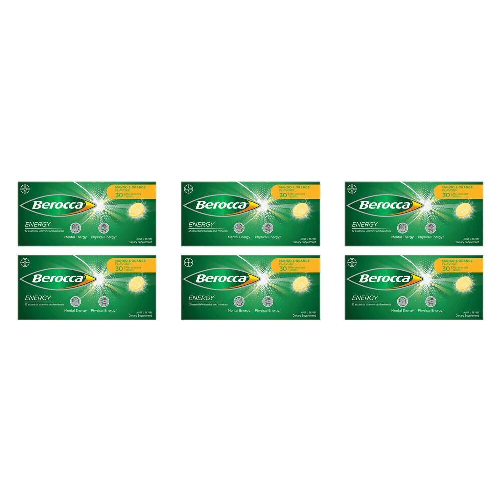 Berocca Energy Mango & Orange Flavour 30 Tablets Pack of 6