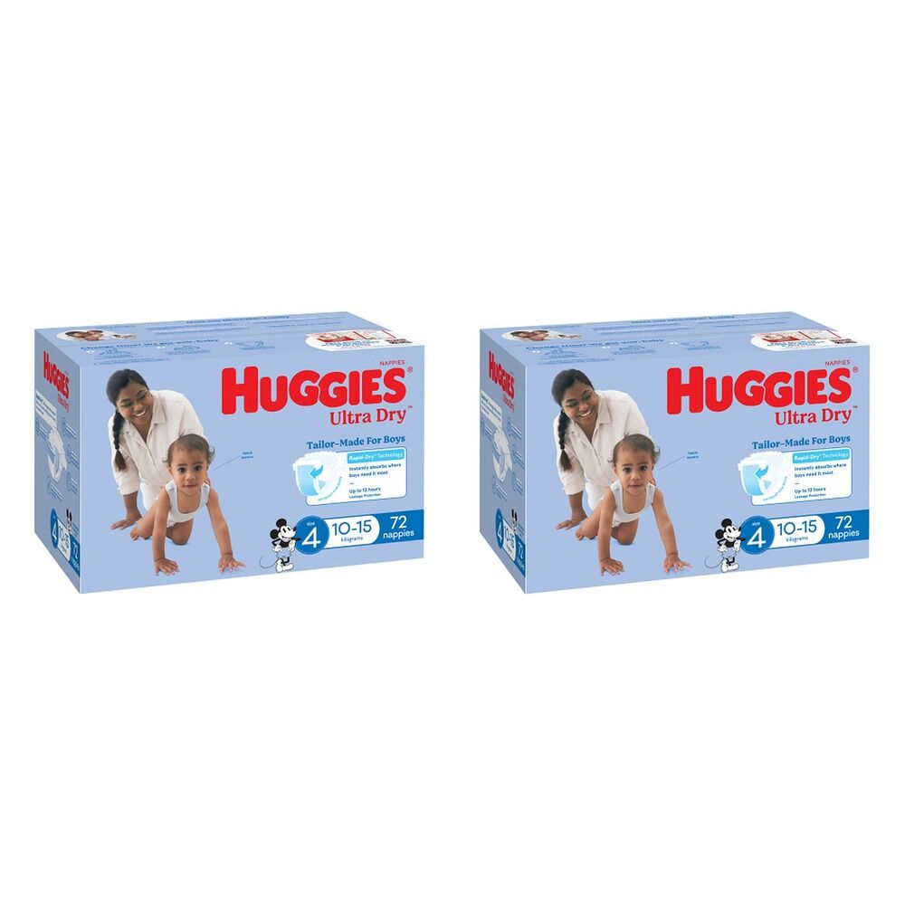 Huggies Jumbo UltraDry Nappies Toddler Boy 72 Pack Bundle of 2