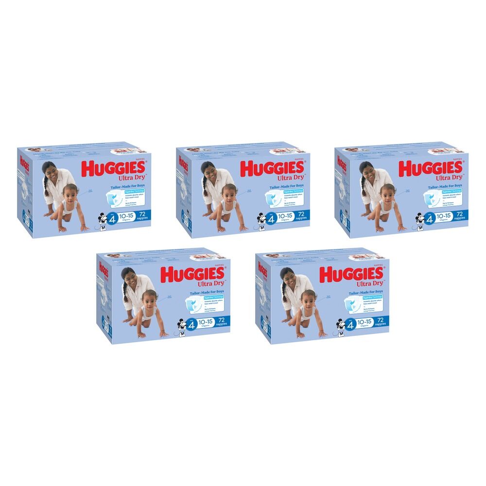 Huggies Jumbo UltraDry Nappies Toddler Boy 72 Pack Bundle of 5