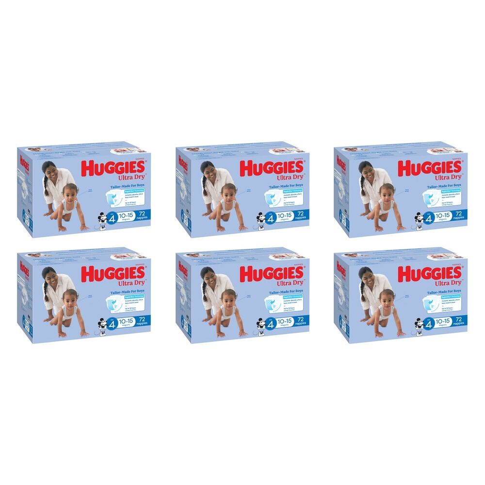 Huggies Jumbo UltraDry Nappies Toddler Boy 72 Pack Bundle of 6