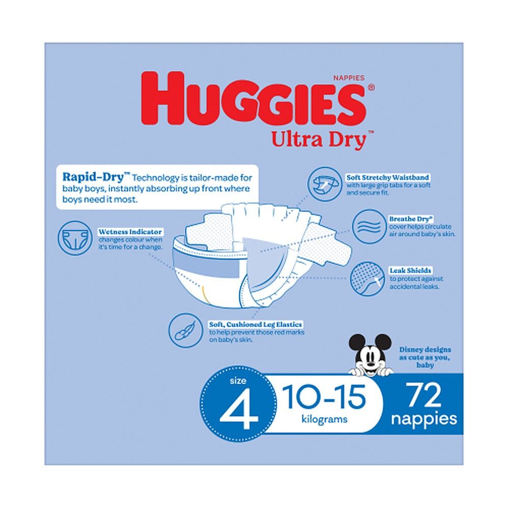 Huggies Jumbo UltraDry Nappies Toddler Boy 72 Pack