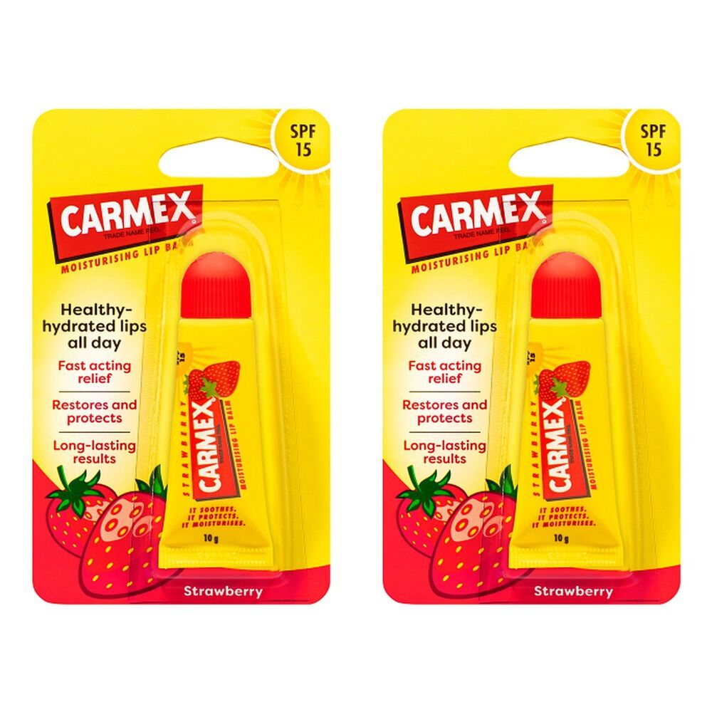 Carmex Strawberry Lip Balm Tube SPF 15 10g Pack of 2