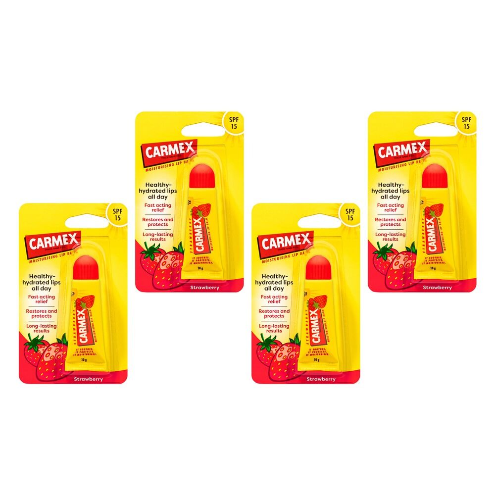 Carmex Strawberry Lip Balm Tube SPF 15 10g Pack of 4