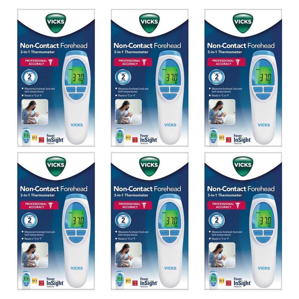 Vicks Non-Contact Forehead 3-in-1 Thermometer Pack of 6