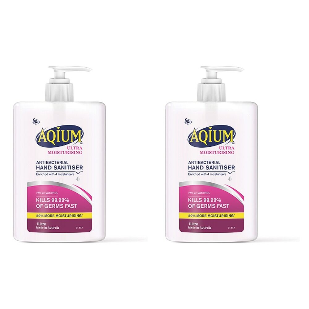Ego Aqium Antibacterial Hand Sanitiser Ultra Hydrating 1L Pack of 2