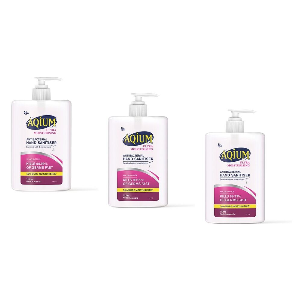 Ego Aqium Antibacterial Hand Sanitiser Ultra Hydrating 1L Pack of 3