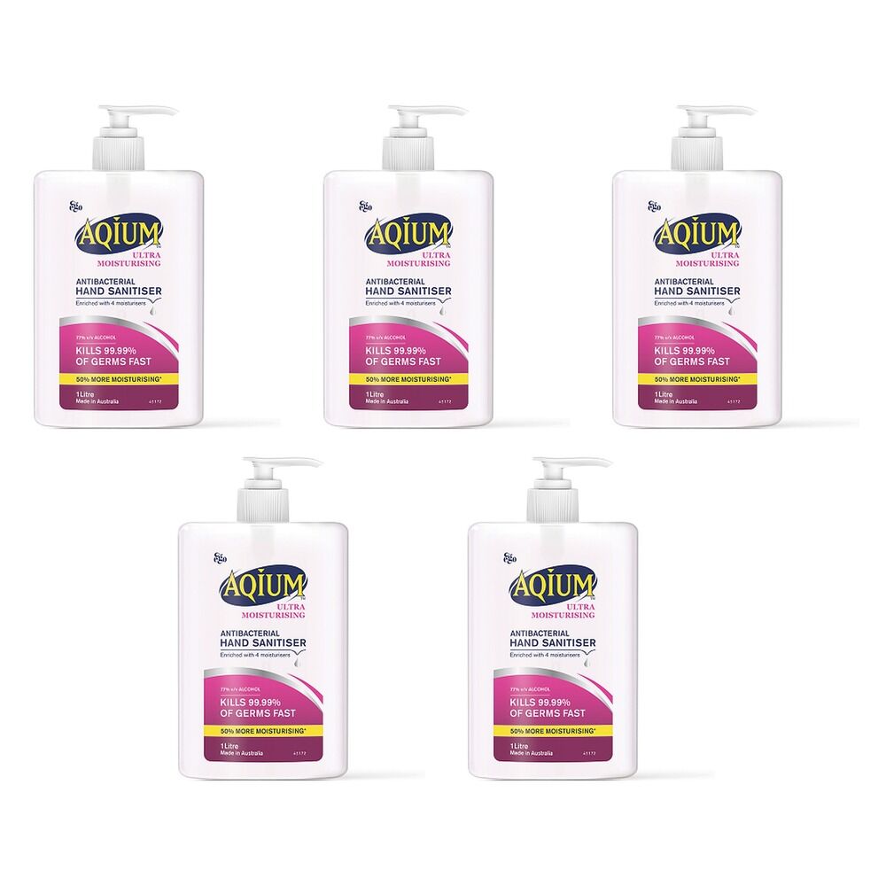 Ego Aqium Antibacterial Hand Sanitiser Ultra Hydrating 1L Pack of 5