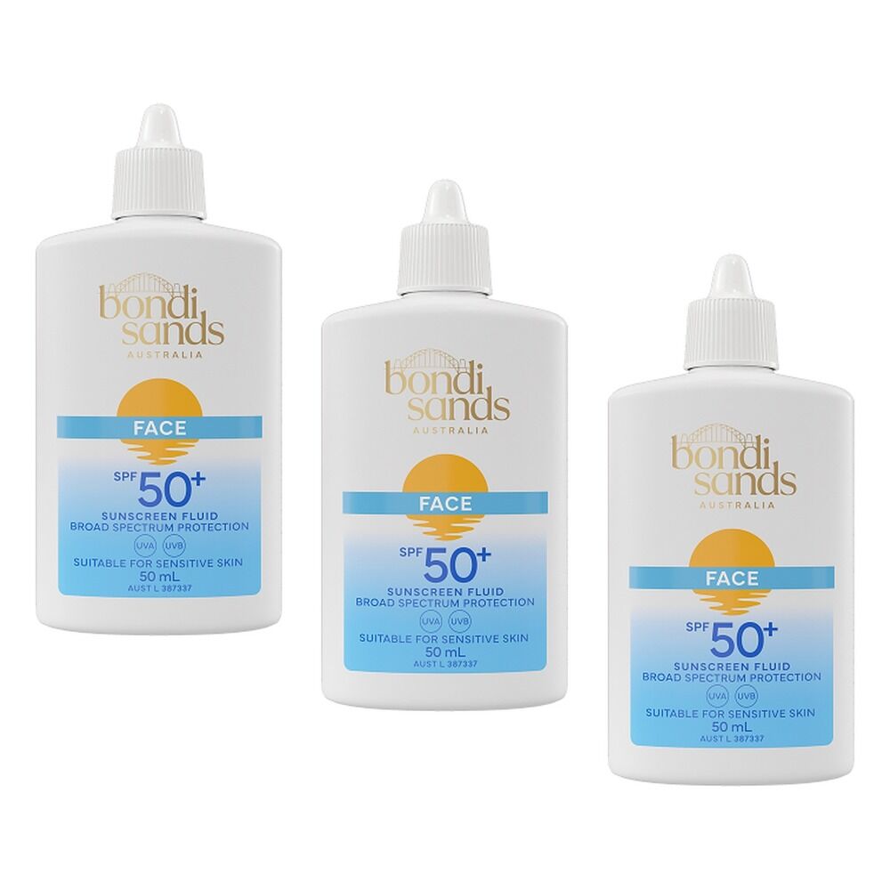 Bondi Sands Face Sunscreen Fluid SPF50+ 50mL Pack of 3