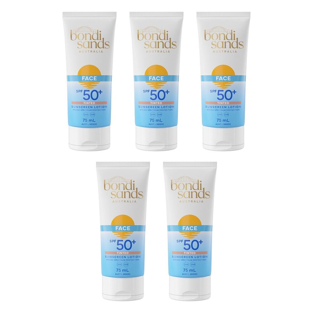 Bondi Sands Face Tinted Sunscreen Lotion SPF50+ 75mL Pack of 5