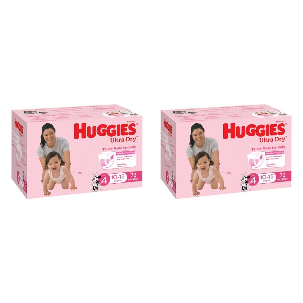 Huggies Jumbo UltraDry Nappies Toddler Girl 72 Pack Bundle of 2