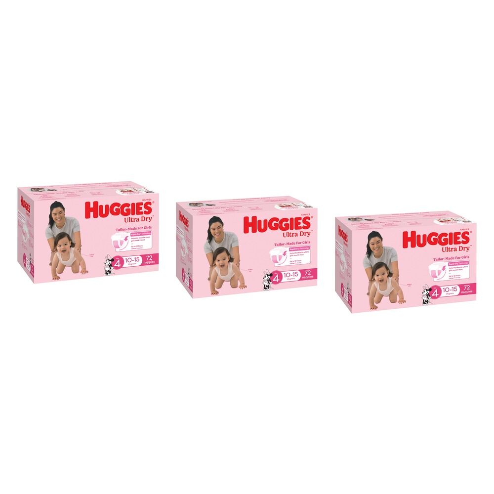 Huggies Jumbo UltraDry Nappies Toddler Girl 72 Pack Bundle of 3