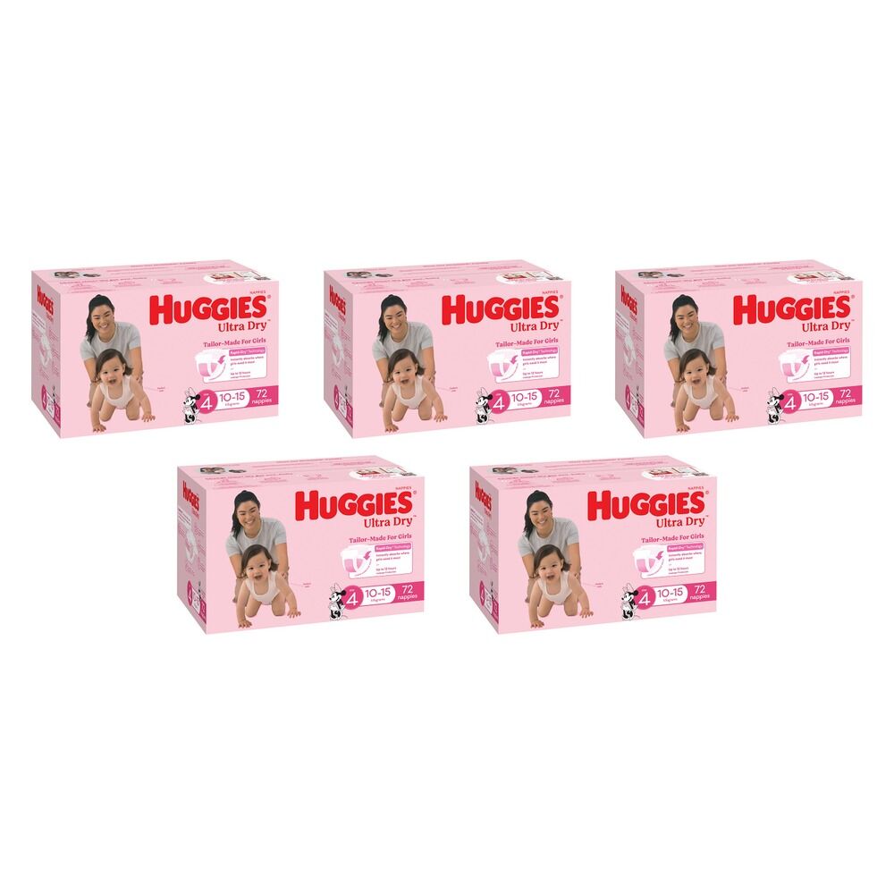 Huggies Jumbo UltraDry Nappies Toddler Girl 72 Pack Bundle of 5