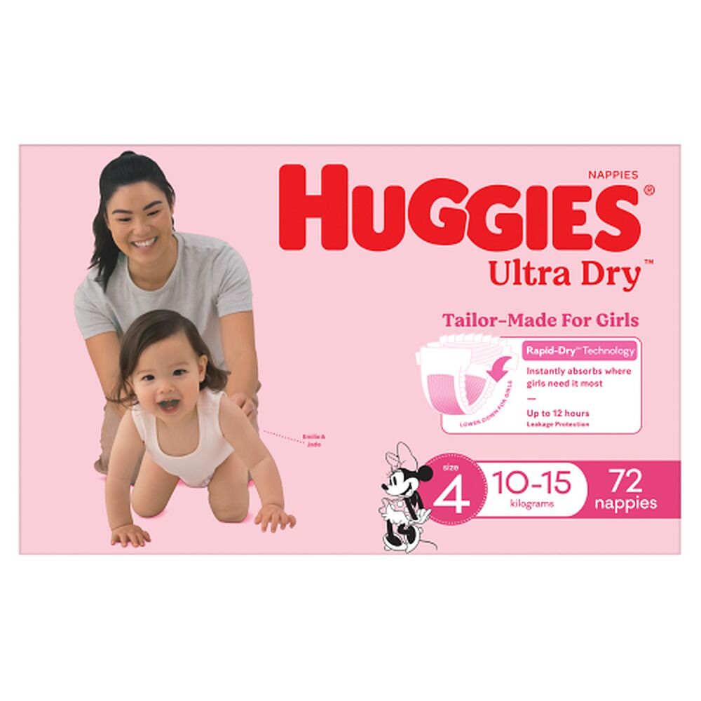 Huggies Jumbo UltraDry Nappies Toddler Girl 72 Pack