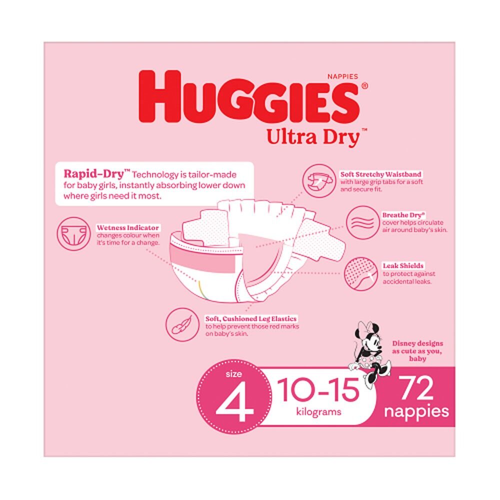Huggies Jumbo UltraDry Nappies Toddler Girl 72 Pack