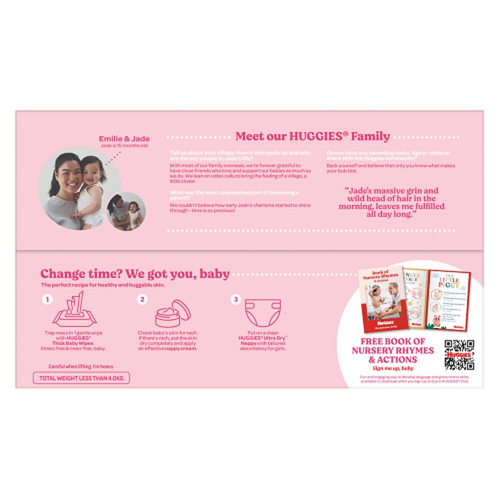 Huggies Jumbo UltraDry Nappies Toddler Girl 72 Pack