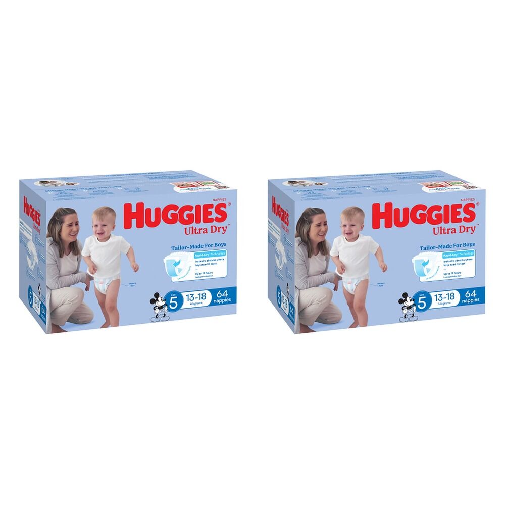 Huggies Nappies Walker Boy 64 Pack Bundle of 2