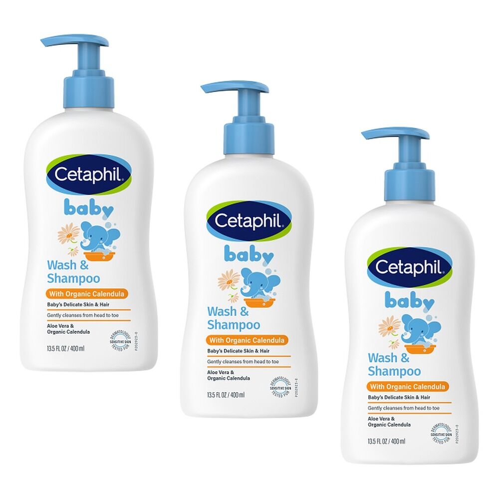 Cetaphil Baby Wash & Shampoo with Organic Calendula 400mL Pack of 3