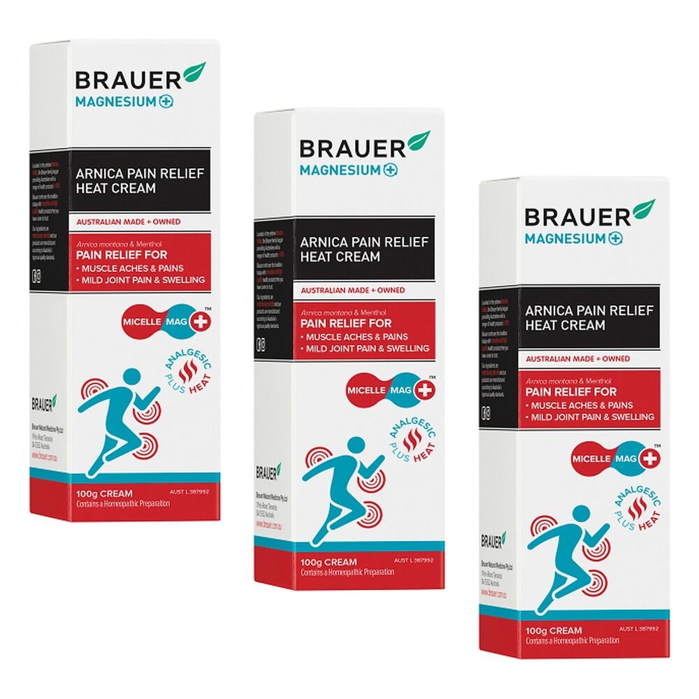 Brauer Magnesium + Pain Relief Heat Cream 100g Pack of 3