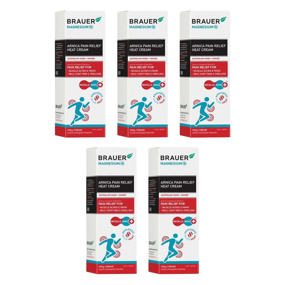 Brauer Magnesium + Pain Relief Heat Cream 100g Pack of 5