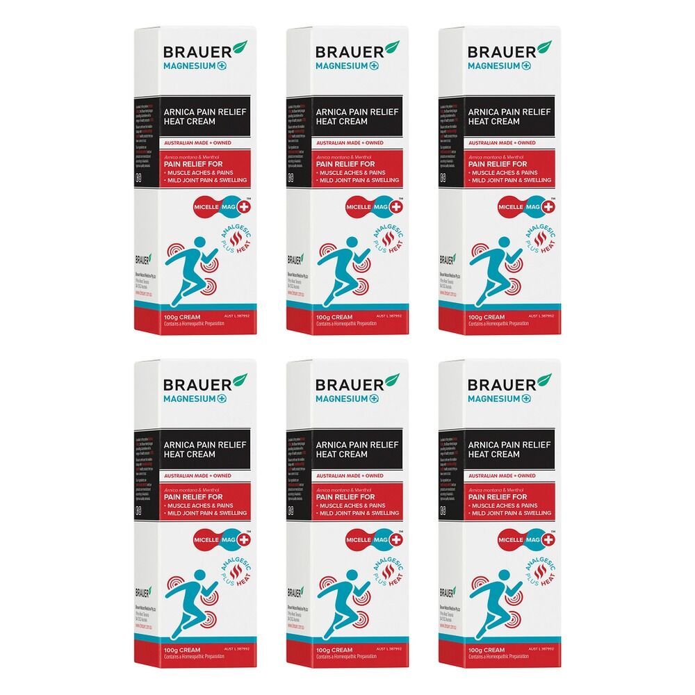 Brauer Magnesium + Pain Relief Heat Cream 100g Pack of 6