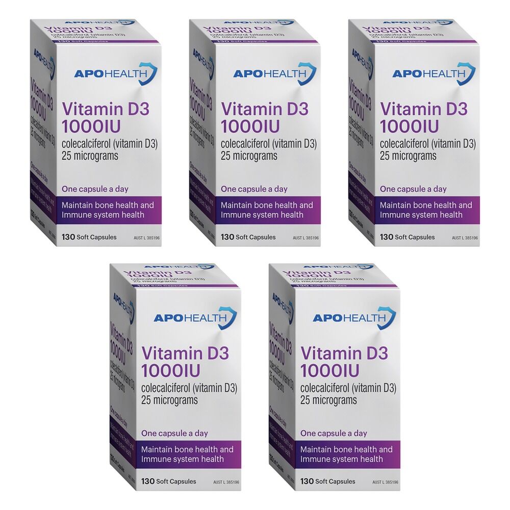 Apo Health D3 1000IU 130 Capsules Pack of 5