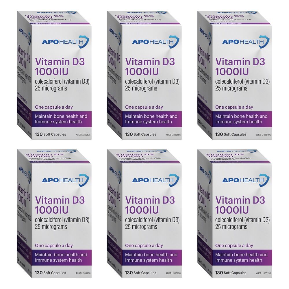 Apo Health D3 1000IU 130 Capsules Pack of 6