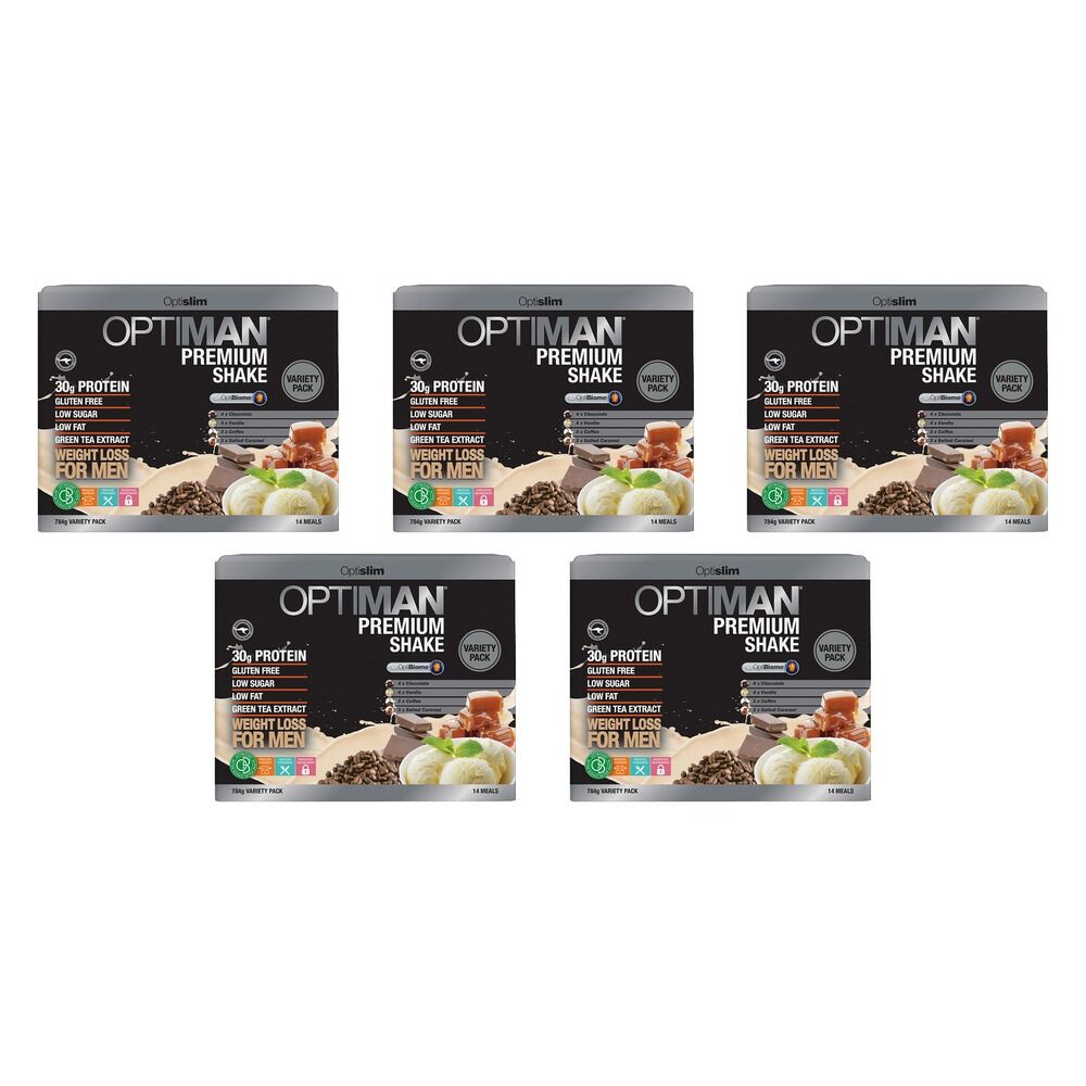 Optislim OptiMan Premium Shake Variety Pack 14 x 56g Bundle of 5