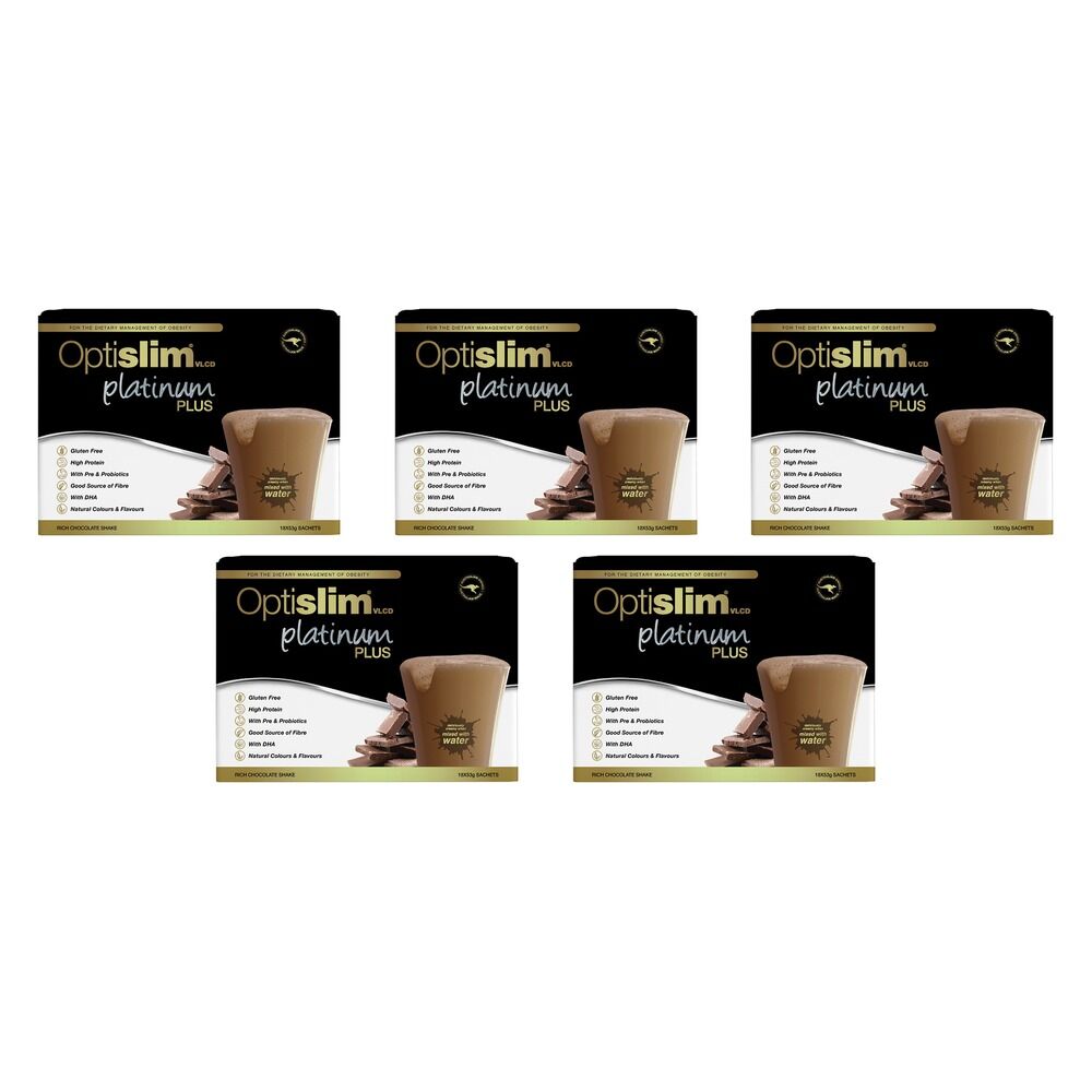 Optislim VLCD Platinum Plus Shake Rich Chocolate 18 x 53g Pack of 5