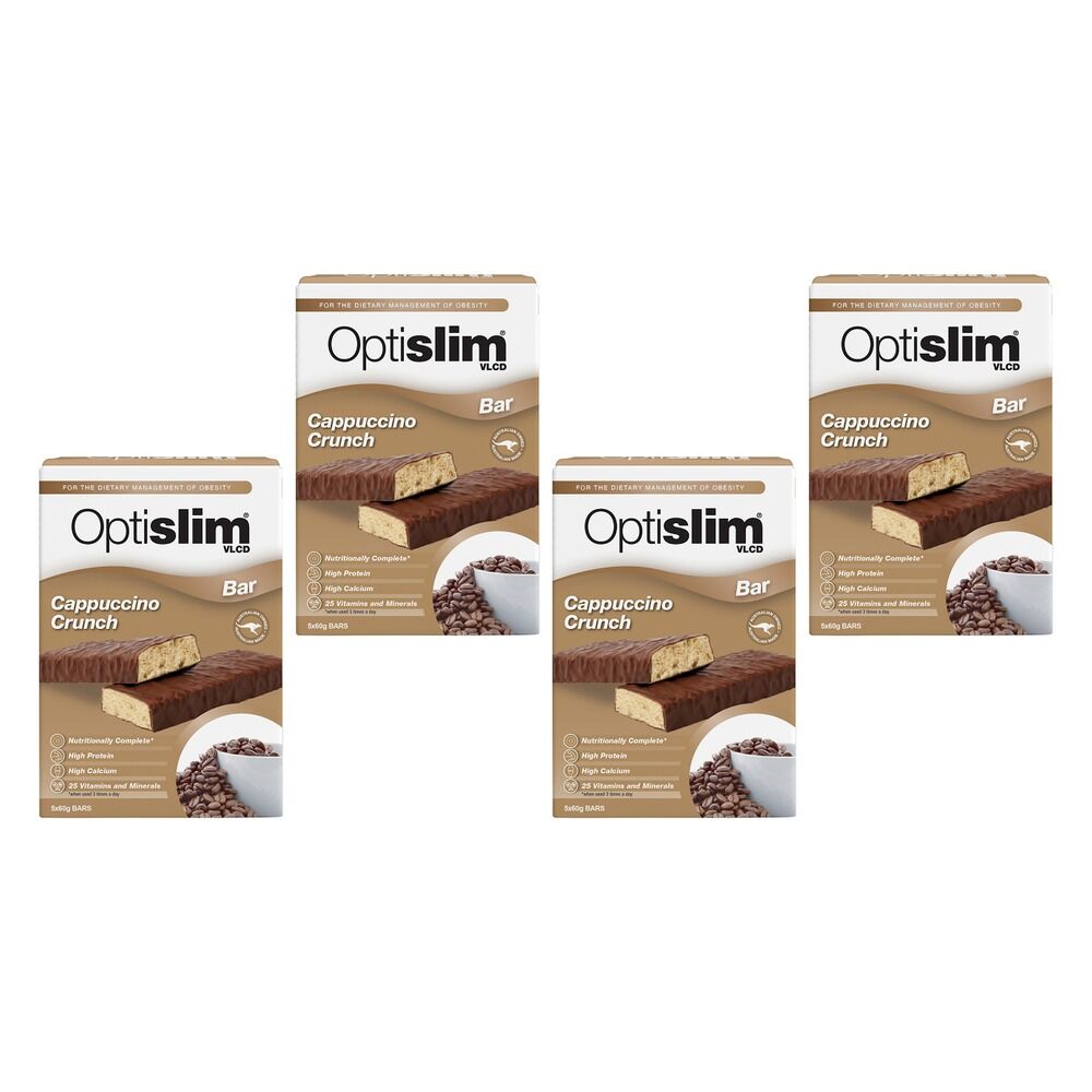 Optislim VLCD Cappuccino Crunch Bar 5 x 60g Pack of 4