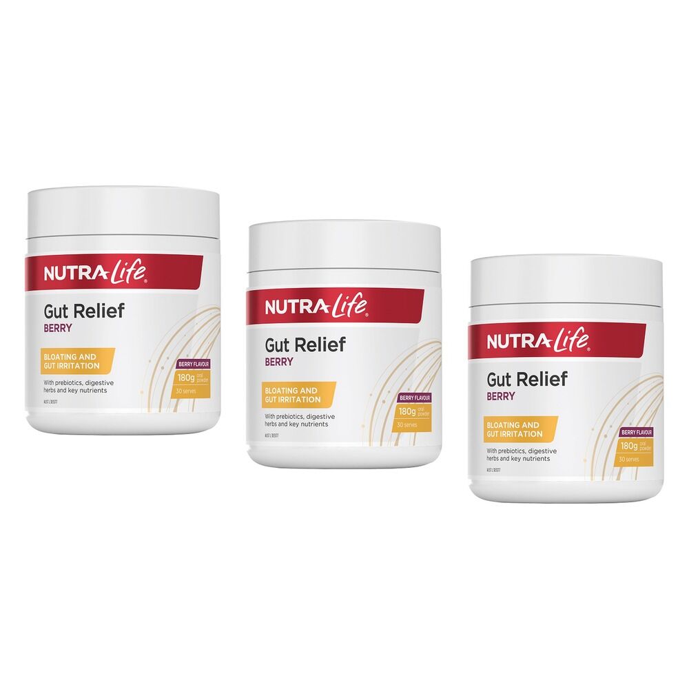 Nutra-Life Gut Relief Berry Flavoured Powder 180g Pack of 3