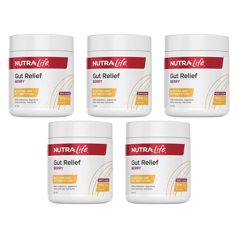 Nutra-Life Gut Relief Berry Flavoured Powder 180g Pack of 5