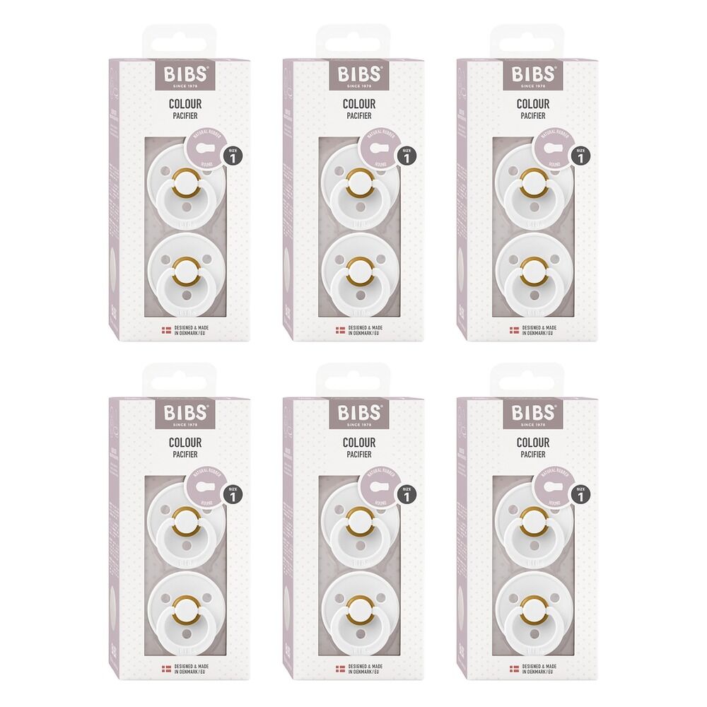 Bibs Colour Pacifier White Size 1 2 Pack Bundle of 6