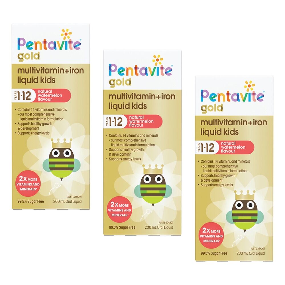 Penta-vite Gold Multivitamin + Iron Liquid Kids 200mL Pack of 3
