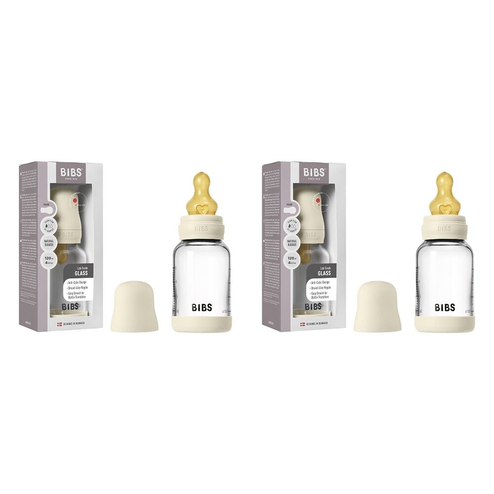 Bibs Baby Glass Bottle Complete Set Ivory Pack of 2