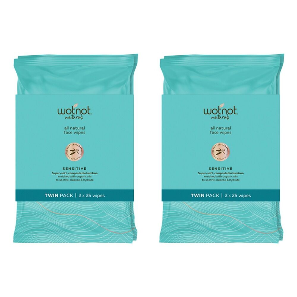 WOTNOT Face Wipes Sensitive Twin 2 x 25 Pack Bundle of 2