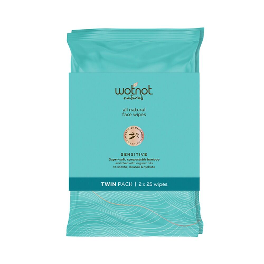 WOTNOT Face Wipes Sensitive Twin 2 x 25 Pack