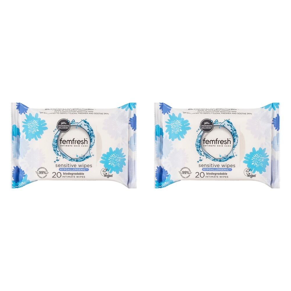 Femfresh Sensitive Intimate Wipes 20 Pack Bundle of 2