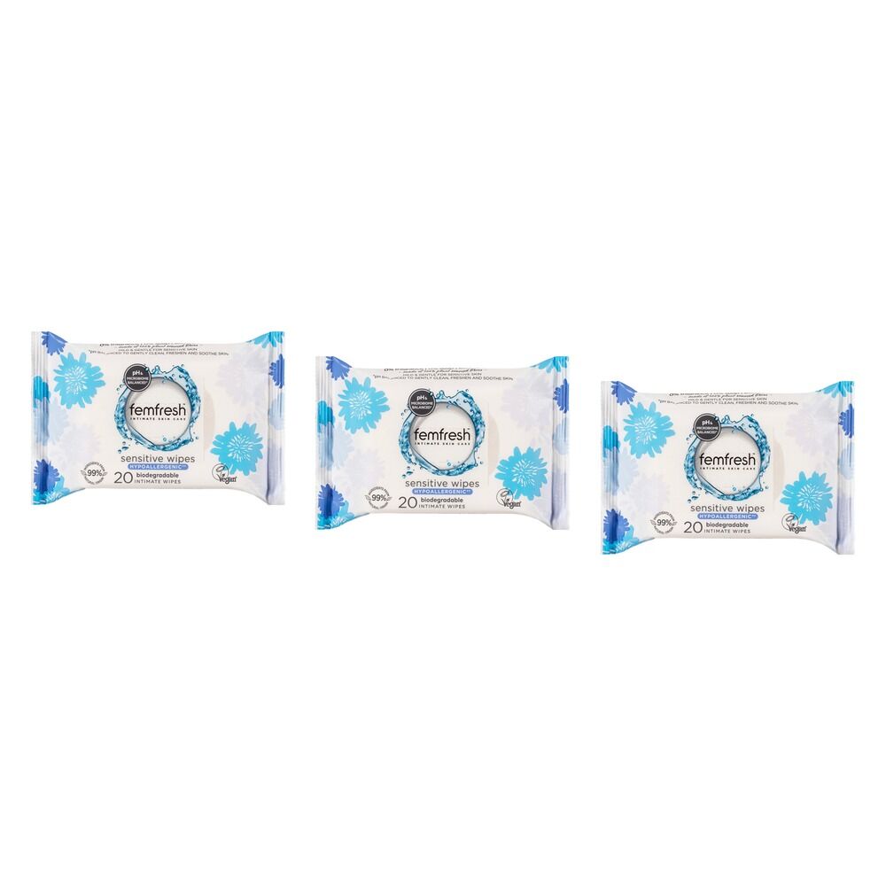 Femfresh Sensitive Intimate Wipes 20 Pack Bundle of 3