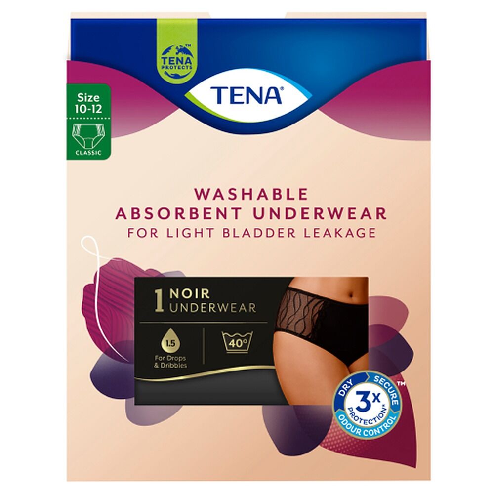 Tena Washable Absorbent Underwear Classic Black 10-12