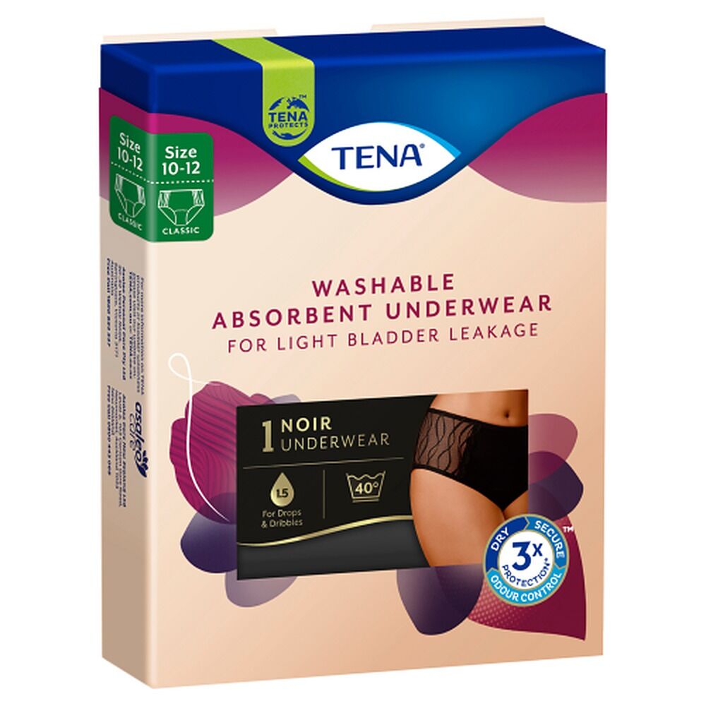Tena Washable Absorbent Underwear Classic Black 10-12