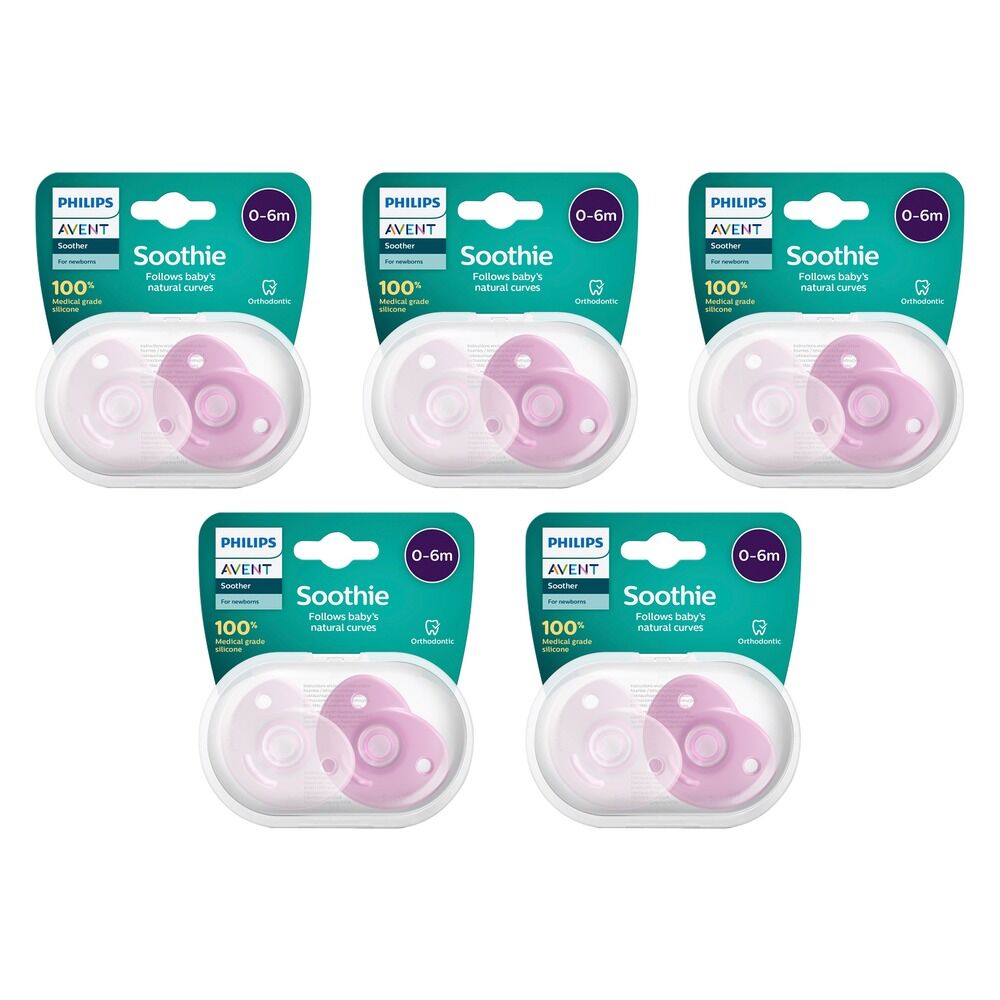 Philips Avent Soothie 0-6 Months Pink 2 Pack Bundle of 5