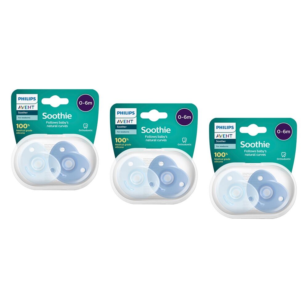 Philips Avent Soothie 0-6 Months Blue 2 Pack Bundle of 3