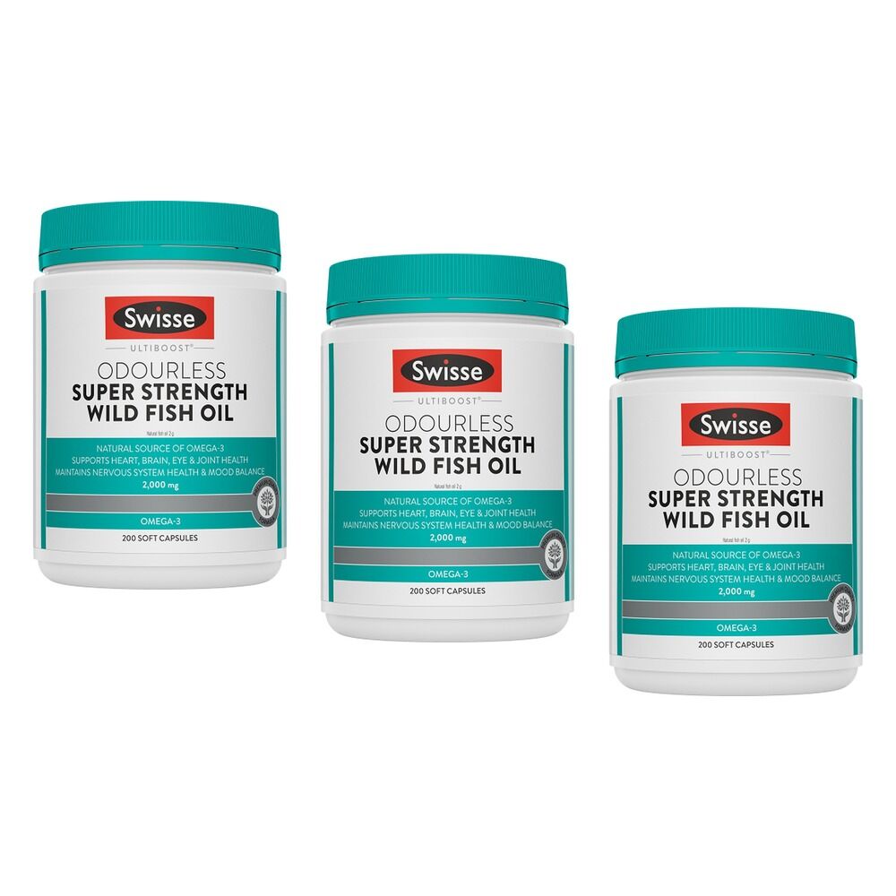 Swisse Ultiboost Odourless Super Strength Wild Fish Oil 200 Capsules Pack of 3
