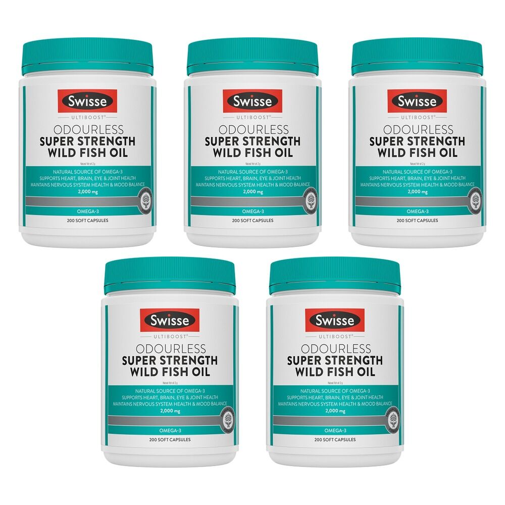 Swisse Ultiboost Odourless Super Strength Wild Fish Oil 200 Capsules Pack of 5