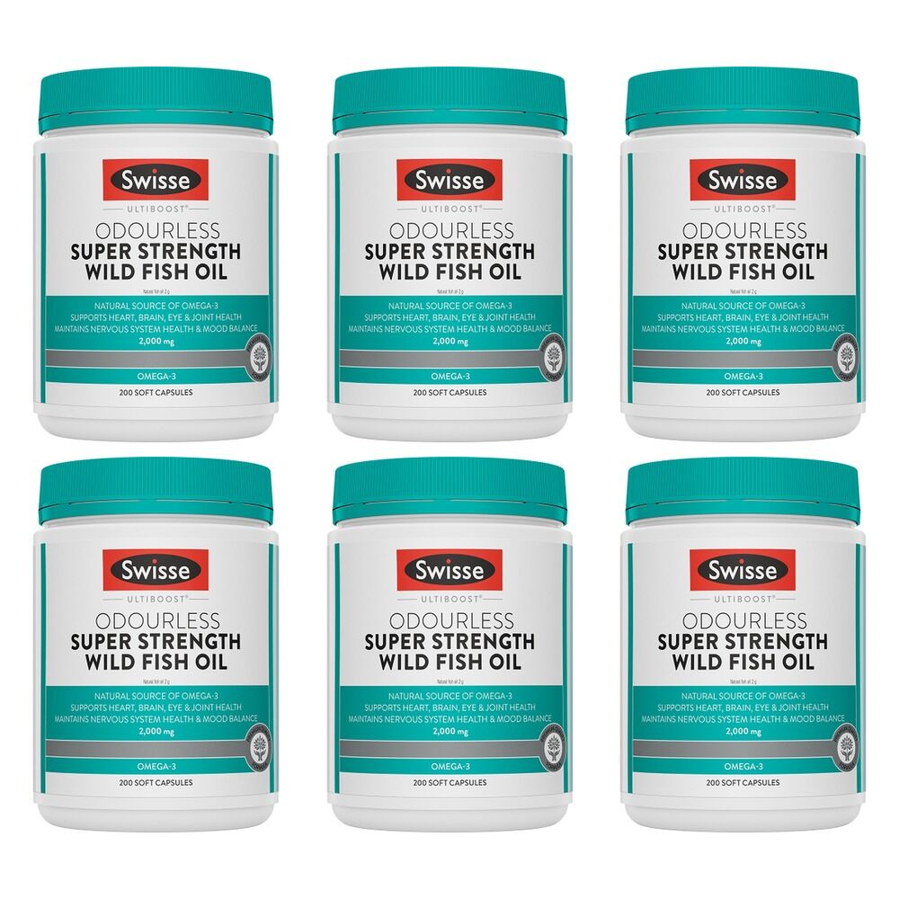 Swisse Ultiboost Odourless Super Strength Wild Fish Oil 200 Capsules Pack of 6
