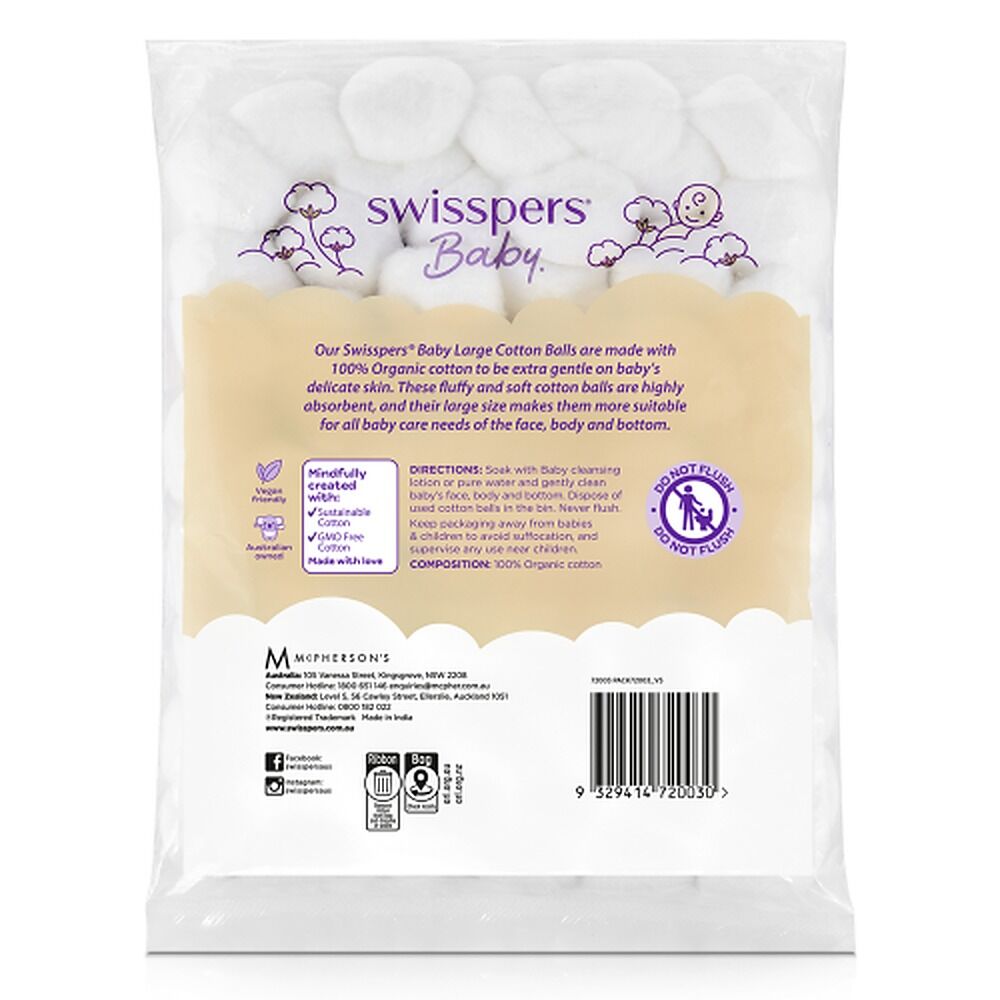Swisspers Baby Organic Cotton Large Balls 60 Pack x 6