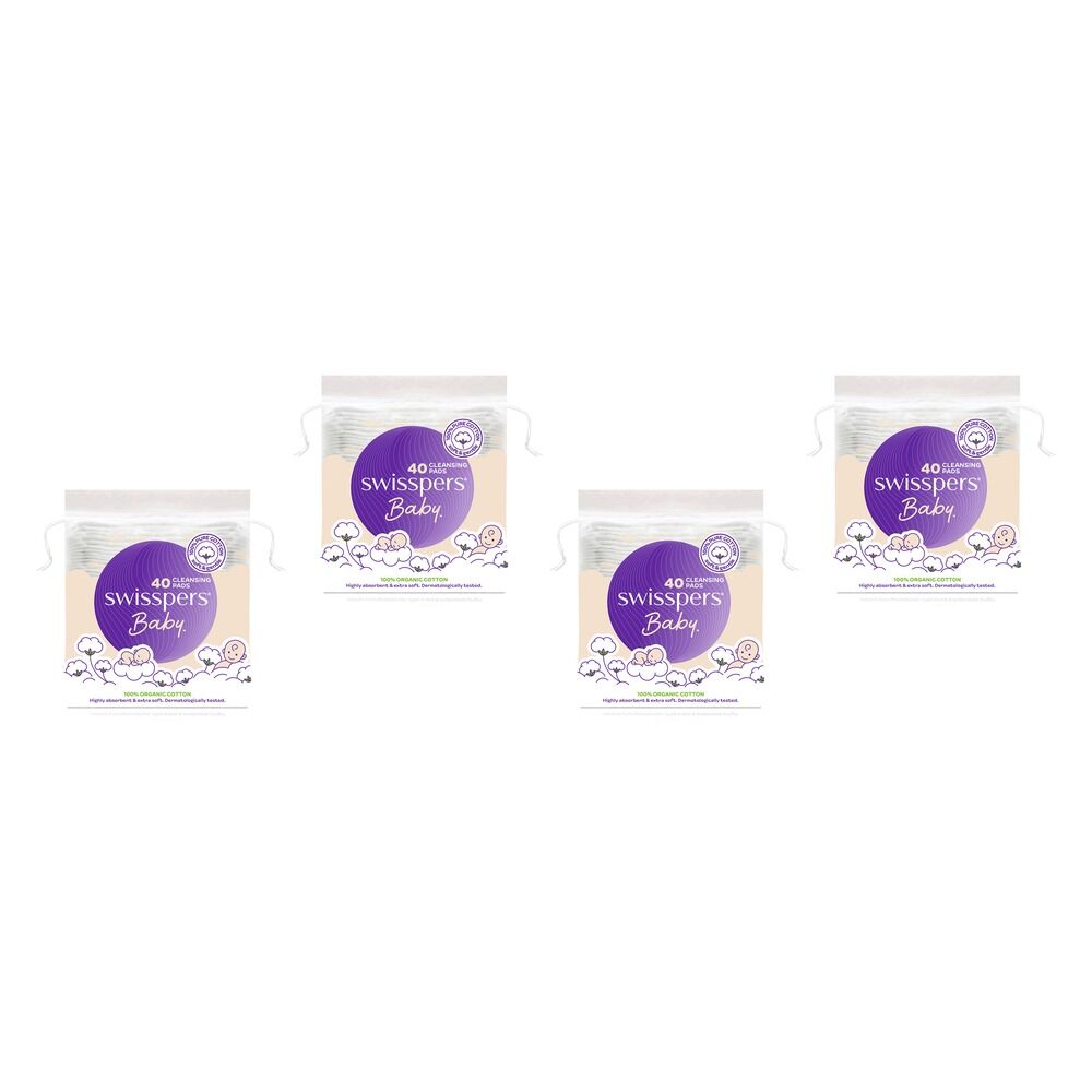 Swisspers Baby Organic Cotton Cleansing Pads 40 Pack x 4 Bundle of 4