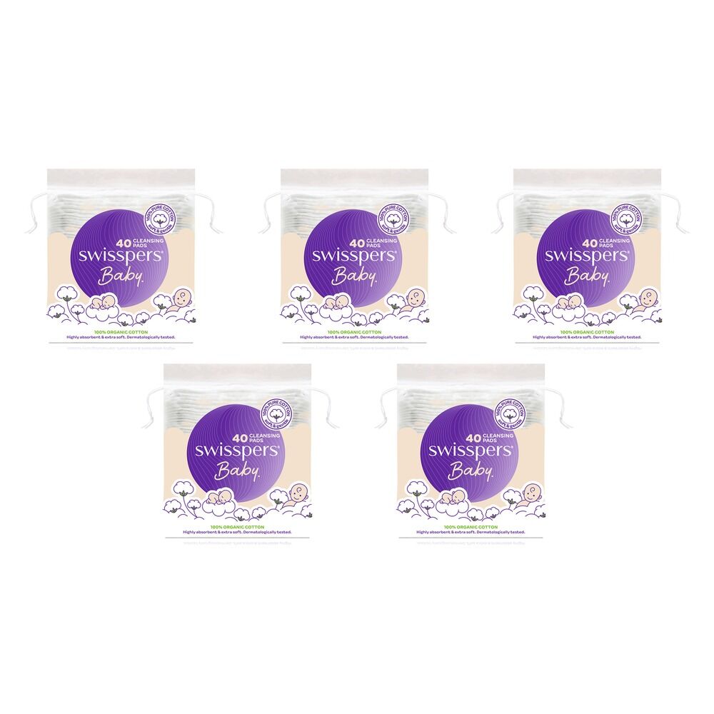 Swisspers Baby Organic Cotton Cleansing Pads 40 Pack x 4 Bundle of 5