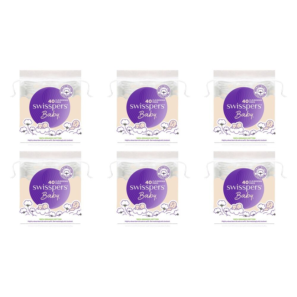 Swisspers Baby Organic Cotton Cleansing Pads 40 Pack x 4 Bundle of 6
