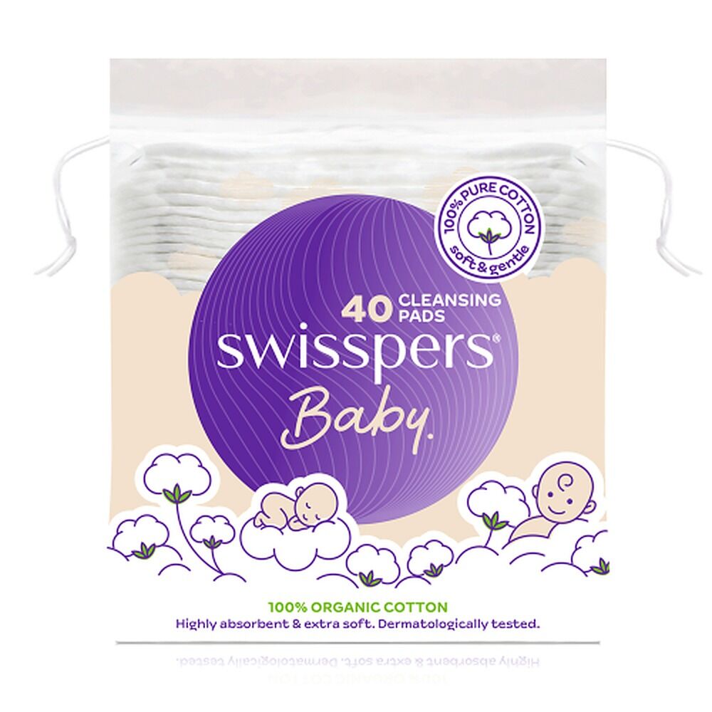 Swisspers Baby Organic Cotton Cleansing Pads 40 Pack